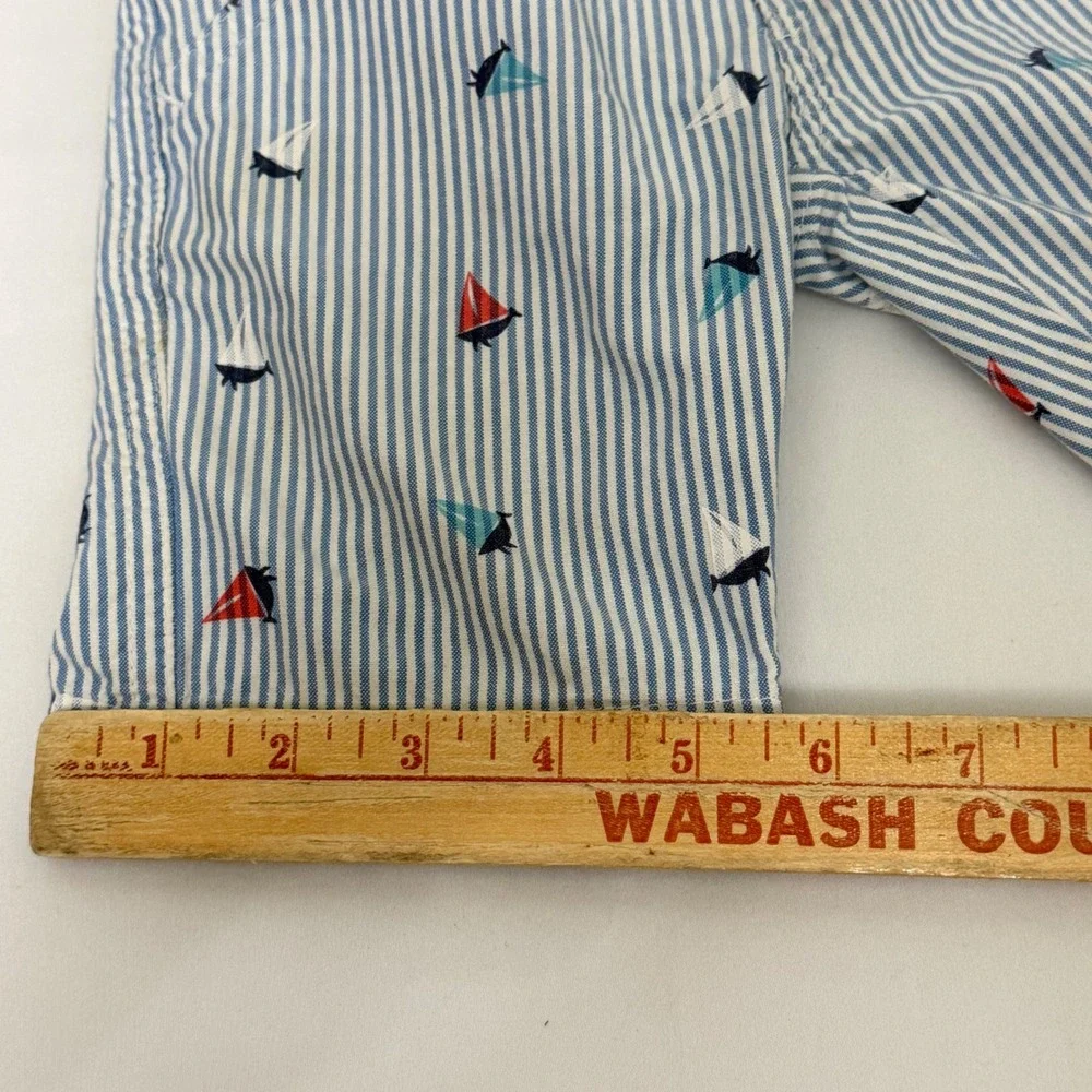 Nautica Boys 3T Blue White Striped Sailboat Print Chino Shorts Adjustable Waist